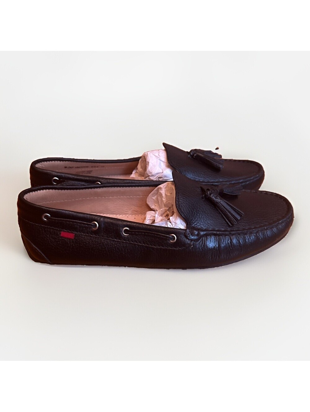 Black Leather MJNY Marc Joseph Moccasins Loafers Tassels Shoes Ladies 10